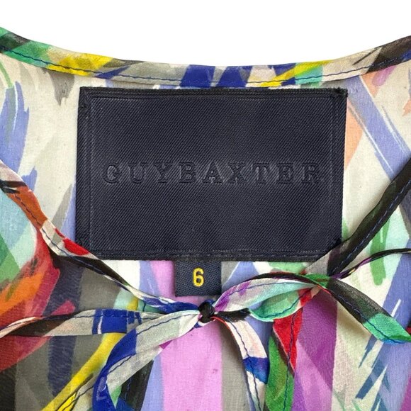 GuyBaxter Abstract Print Plunge Sheer Unlined Art Wear Dress Multicolor Size 6 - Picture 9 of 10